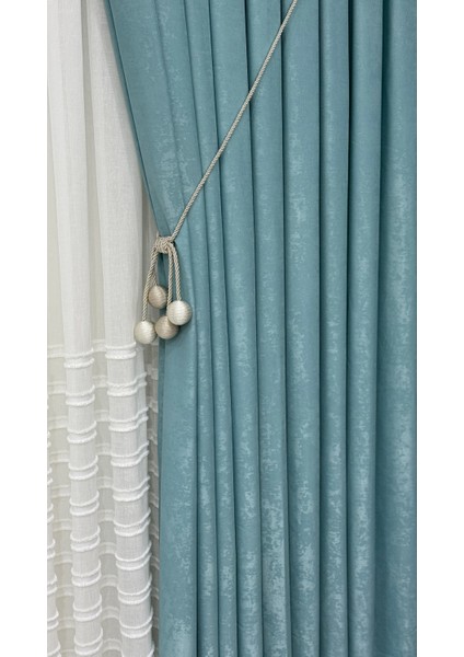 Kadife Dokulu Lüks Fon Perde Açık Turkuaz Sık Pile (Tek Kanat) indirimleri