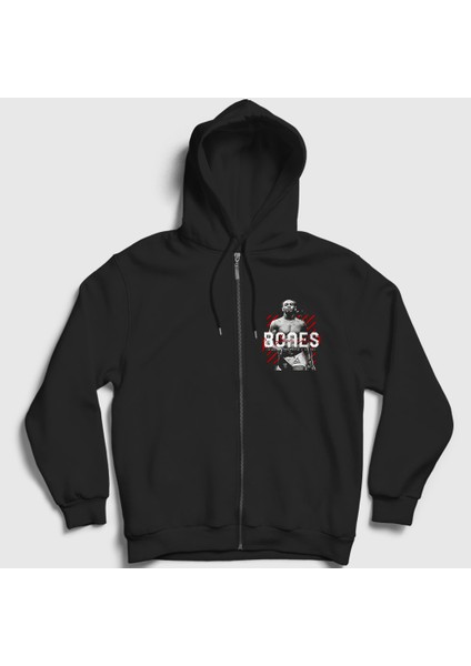 Unisex Siyah Bones Jon Jones Mma Ufc Fermuarlı Kapüşonlu Sweatshirt