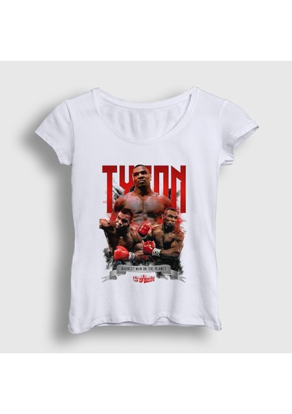 Kadın Beyaz Baddest Mike Tyson Boks Boxing T-Shirt