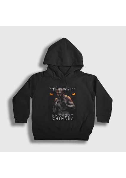 Unisex Çocuk Siyah Wolf Kurt Khamzat Chimaev Mma Ufc Kapüşonlu Sweatshirt