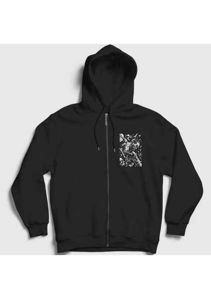 Unisex Siyah Punch Jon Jones Mma Ufc Fermuarlı Kapüşonlu Sweatshirt