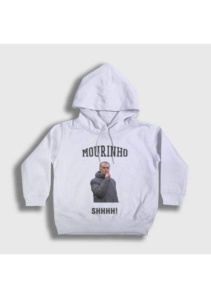 Unisex Çocuk Beyaz Shhhh Jose Mourinho Kapüşonlu Sweatshirt