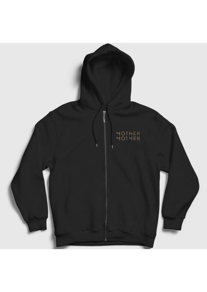 Unisex Siyah Logo Mother Mother Fermuarlı Kapüşonlu Sweatshirt