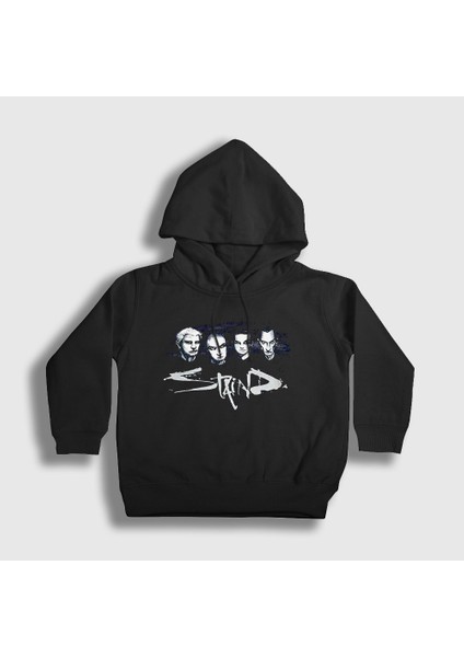 Unisex Çocuk Siyah Band Staind Kapüşonlu Sweatshirt