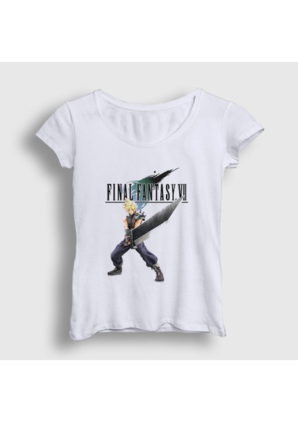 Kadın Beyaz Cloud Strife Final Fantasy Vii T-Shirt