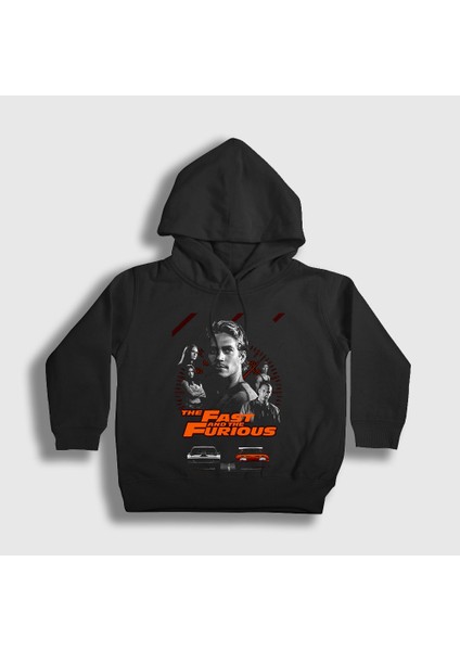 Unisex Çocuk Siyah Paul Walker Fast And Furious Hızlı ve Öfkeli Kapüşonlu Sweatshirt