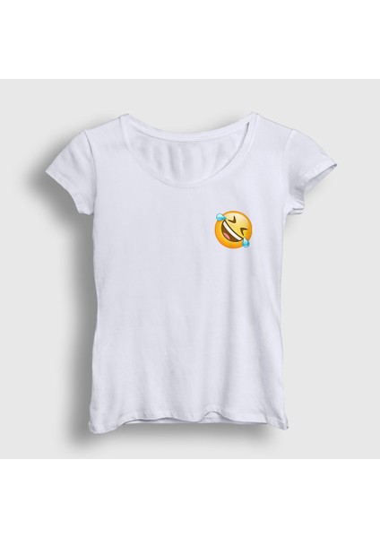 Kadın Beyaz Gülmekten Gözünden Yaş Gelen Emoji Instagram T-Shirt