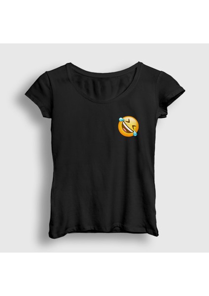 Kadın Siyah Gülmekten Gözünden Yaş Gelen Emoji Instagram T-Shirt