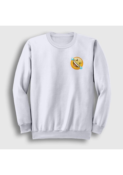 Unisex Beyaz Gülmekten Gözünden Yaş Gelen Emoji Instagram Sweatshirt