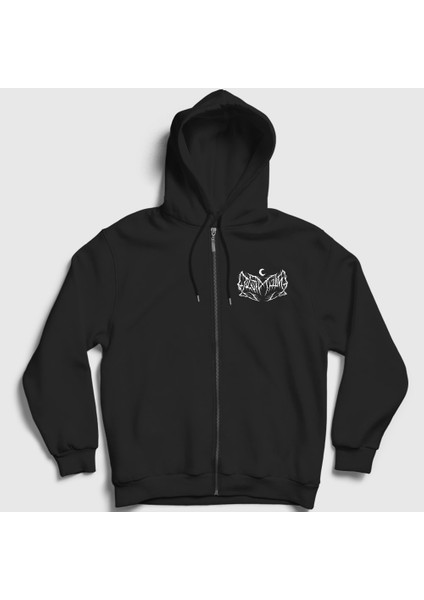 Unisex Siyah Logo Leviathan Fermuarlı Kapüşonlu Sweatshirt