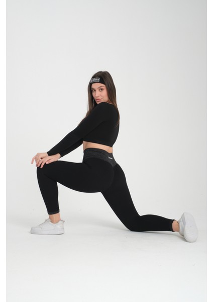 Asit Yıkama Desenli Kalçası Büzgülü Push Up Kalça Şekillendirici Tayt Fitness Yoga Yüksek Bel Tayt