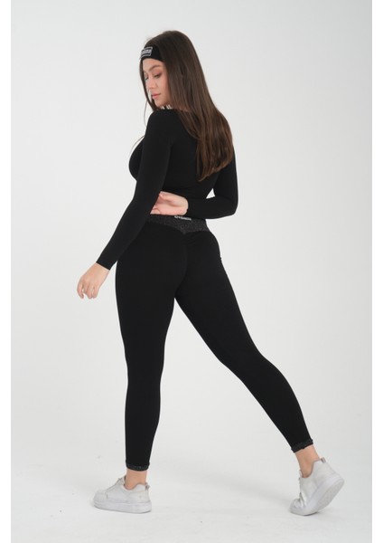 Asit Yıkama Desenli Kalçası Büzgülü Push Up Kalça Şekillendirici Tayt Fitness Yoga Yüksek Bel Tayt