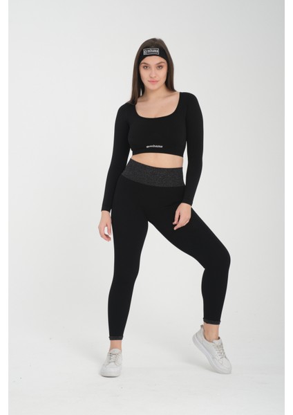Asit Yıkama Desenli Kalçası Büzgülü Push Up Kalça Şekillendirici Tayt Fitness Yoga Yüksek Bel Tayt