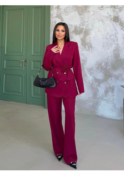 Kadın Gül Kemer Detaylı Palazzo Takım Elbise indirimleri