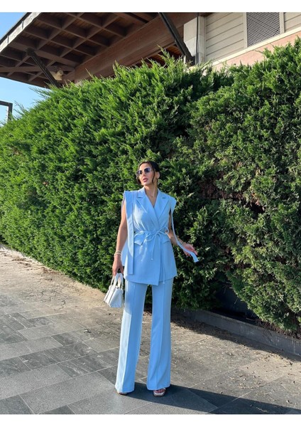 Kadın Oversize Bağlamalı Tasarım Yelek Pantolon Takım Elbise
