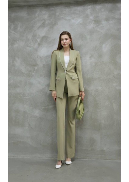 Blazer-Ceket-Pantolon-Alt Üst Takım Tek Düğmeli Cepli
