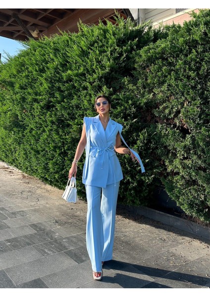 Kadın Oversize Bağlamalı Tasarım Yelek Pantolon Takım Elbise