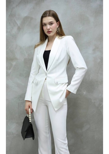 Blazer-Ceket-Pantolon-Alt Üst Takım Tek Düğmeli Cepli