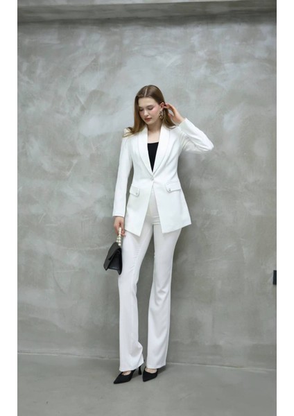 Blazer-Ceket-Pantolon-Alt Üst Takım Tek Düğmeli Cepli