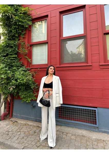 Kadın Çizgi Detaylı Blazer Ceket Palazzo Pantolon Takım Elbise fiyatları