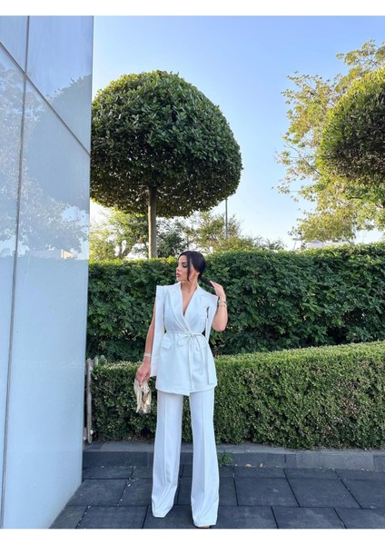 Kadın Oversize Bağlamalı Tasarım Yelek Pantolon Takım Elbise