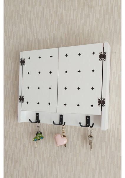 40 x 50 cm Yıldız Desenli Beyaz Geniş Dekoratif Sigorta Saklama Kutusu! Anahtarlıklı Sigorta Kutusu! Elektrik Pano Düzenleyici!