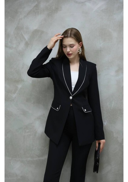 Blazer-Ceket-Pantolon-Alt Üst Takım Tek Düğmeli Cepli