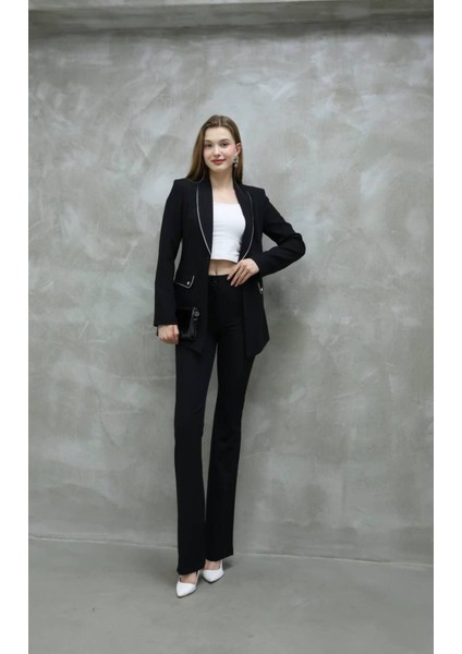 Blazer-Ceket-Pantolon-Alt Üst Takım Tek Düğmeli Cepli