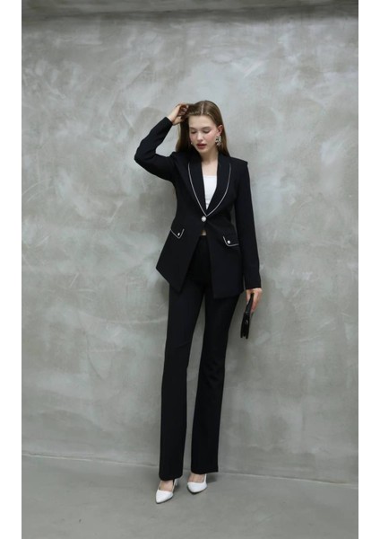 Blazer-Ceket-Pantolon-Alt Üst Takım Tek Düğmeli Cepli