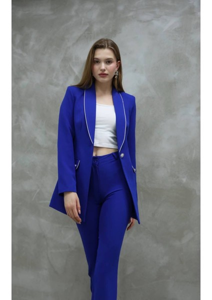Blazer-Ceket-Pantolon-Alt Üst Takım Tek Düğmeli Cepli