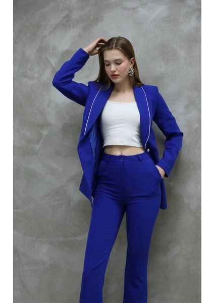 Blazer-Ceket-Pantolon-Alt Üst Takım Tek Düğmeli Cepli