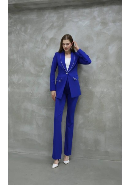 Blazer-Ceket-Pantolon-Alt Üst Takım Tek Düğmeli Cepli