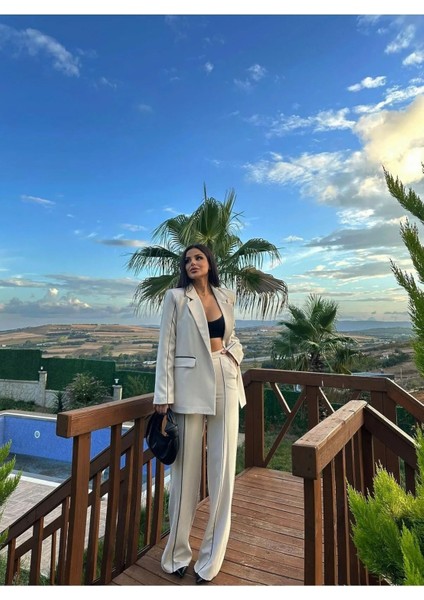 Kadın Çizgi Detaylı Blazer Ceket Palazzo Pantolon Takım Elbise fiyatları
