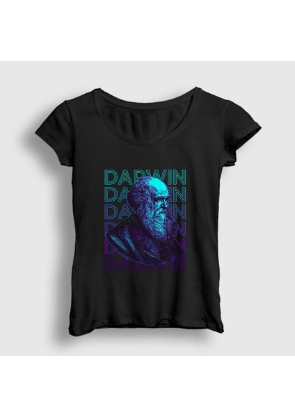 Kadın Siyah Evolution Evrim Charles Darwin T-Shirt