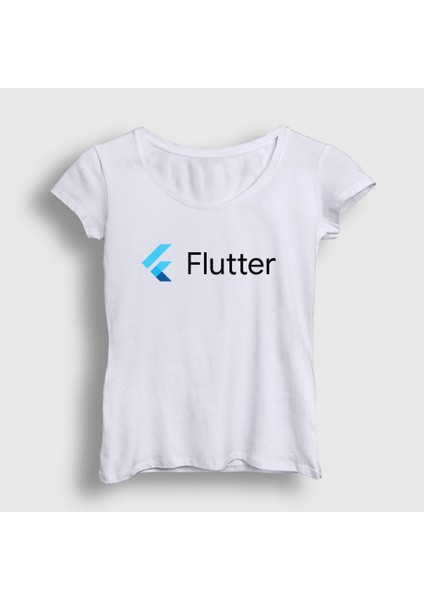 Kadın Beyaz Logo Flutter Yazılım Programlama T-Shirt
