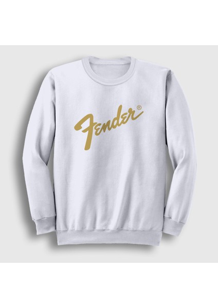 Unisex Beyaz Logo Fender Gitar Gitarist Sweatshirt