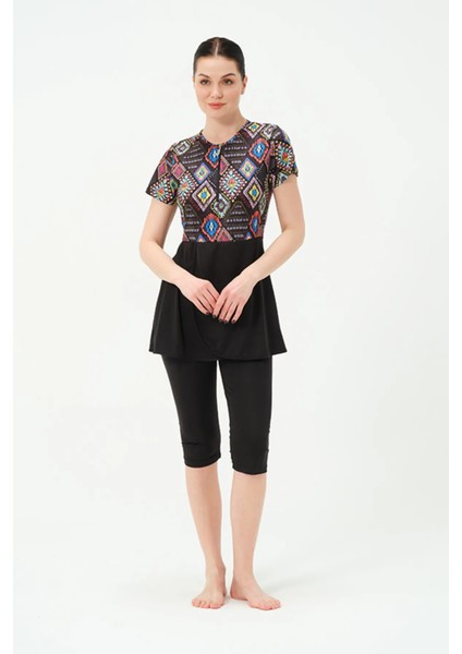 Hızlı Kuruyan Mayo Kumaşı Yarım Fermuarlı Kısa Kollu Taytlı Kadın Mayo 2313 fiyatları