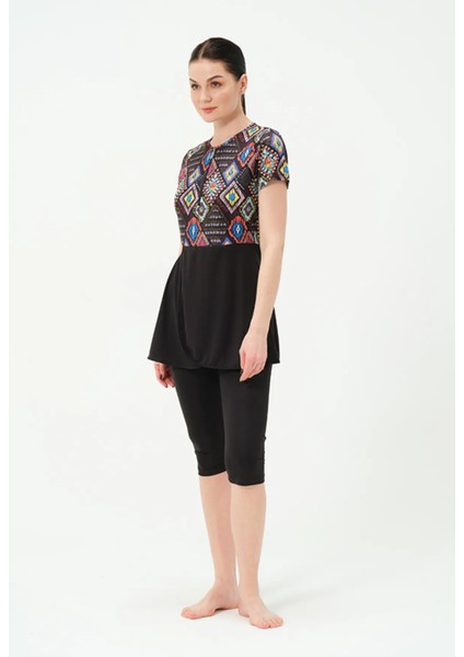 Hızlı Kuruyan Mayo Kumaşı Yarım Fermuarlı Kısa Kollu Taytlı Kadın Mayo 2313 modelleri