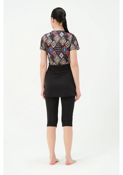 Hızlı Kuruyan Mayo Kumaşı Yarım Fermuarlı Kısa Kollu Taytlı Kadın Mayo 2313 fırsatları