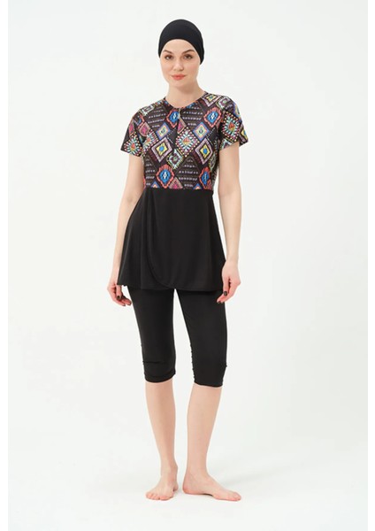 Hızlı Kuruyan Mayo Kumaşı Yarım Fermuarlı Kısa Kollu Taytlı Kadın Mayo 2313 indirimleri