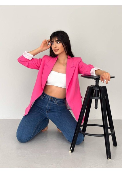 Kadın Beyaz Astarlı Blazer Ceket Kol Içi Çizgili Katlama Detaylı Katlamalı modelleri