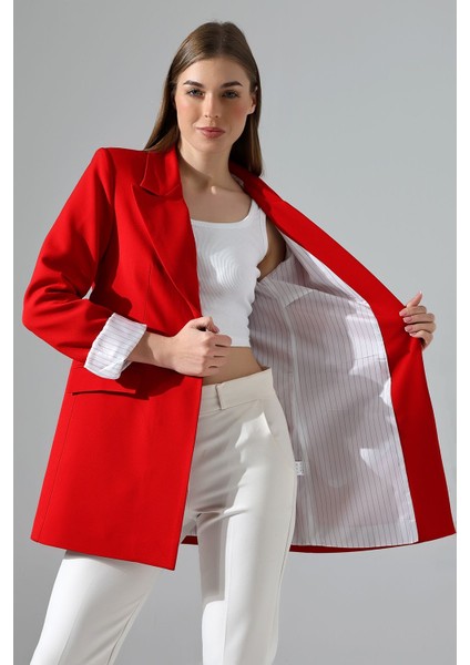 Kırmızı Blazer Ceket Tek Düğmelı Astarlı
