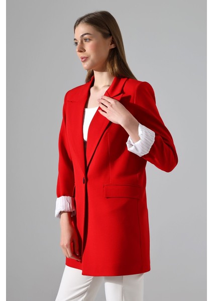 Kırmızı Blazer Ceket Tek Düğmelı Astarlı