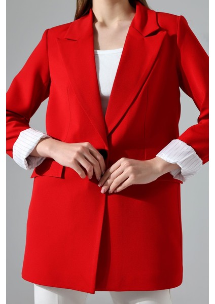 Kırmızı Blazer Ceket Tek Düğmelı Astarlı