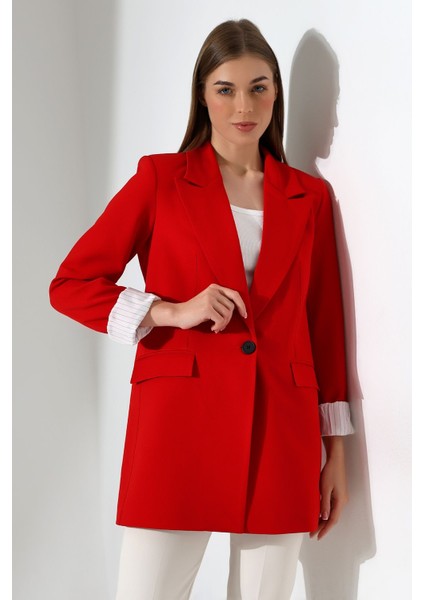 Kırmızı Blazer Ceket Tek Düğmelı Astarlı