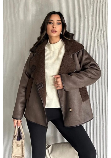Kadın Koyu Kahverengi Siyah Oversize Ceket