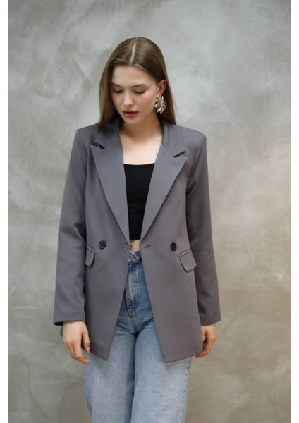 Kadın Tek Düğmeli Blazer Ceket