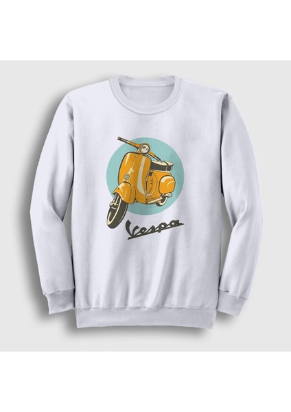Unisex Beyaz Vintage Vespa Motorsiklet Scooter Sweatshirt