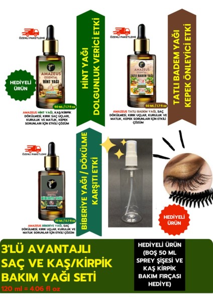 Hint 50 Ml, Tatlı Badem 50 Ml, Biberiye 20 ml Bitkisel Yağ Seti %100 Saf (Hediyeli Ürün)