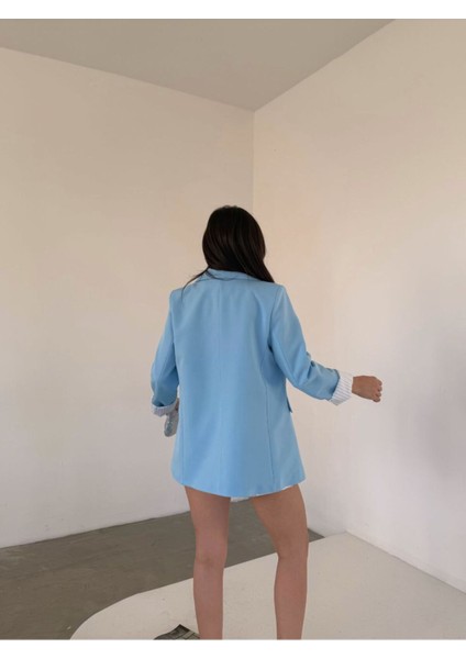 Kadın Lila Astarlı Blazer Ceket Kol Içi Çizgili Katlama Detaylı fiyatları